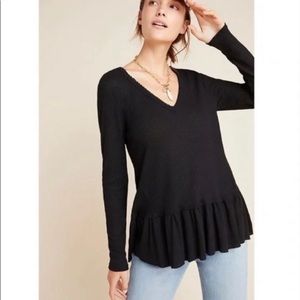 Anthropologie Eri + Ali Long Sleeve Peplum Top in Black